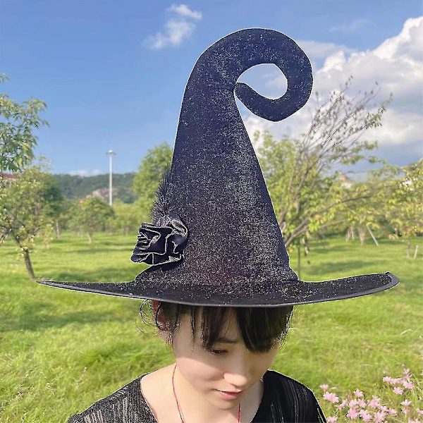 Svart Flanell Roshatt Dansfestföreställning Hatt Halloween Magisk Hatt Häxhatt