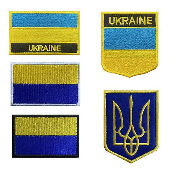 5 st Ukraina flagglappar Ukraina sköldlappar Broderade lappar Morallappar Applikation Fästdon Krok och ögla (emblem)