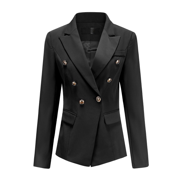 Yynuda kvinners 2-delt elegant kontordame profesjonell kjole dobbelspent forretningsdress (blazer + skjørt) Black XL