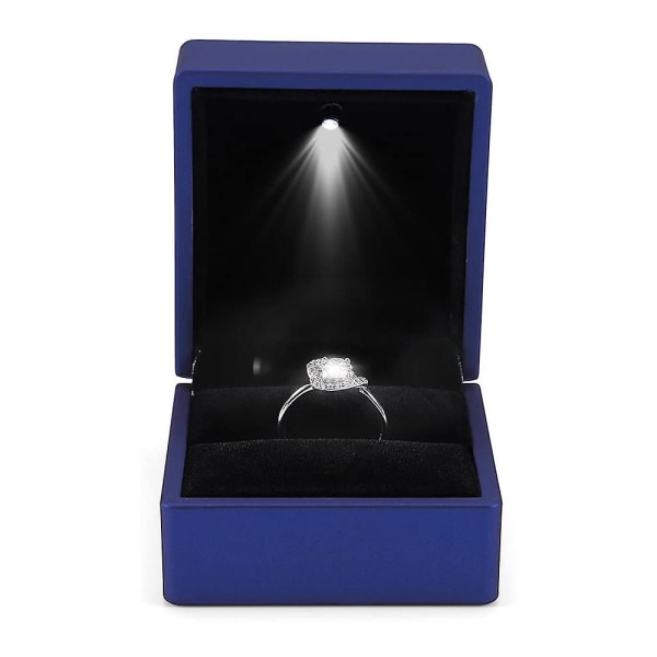 Led Lighted Ring Box Örhänge Ring Case Vigselring Smycken Blue