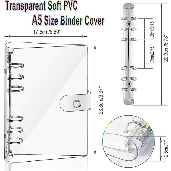 2 st A5 transparent mjuk PVC-anteckningsboksskydd, påfyllningsbar pappers-PVC-pärm, lösblad