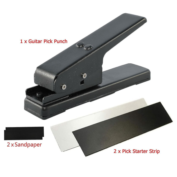 Guitar Pick Punch-sett med 2 Pick-strimler, 2 Sandpapir, brukervennlig DIY Pick Maker, fantastisk gavevalg for gitarister, bursdager, familie og venner