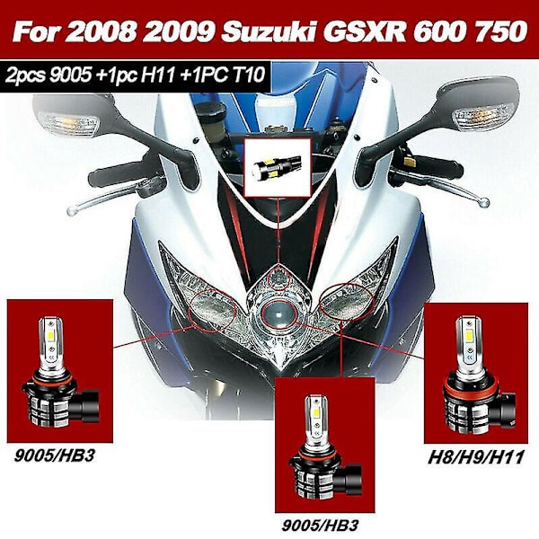 Eksklusiv motorsykkel 9600lm LED-frontlys Høy/Lavstråle Parklys Pæresett 4stk Hvit 6000k For 2008 2009 Suzuki Gsxr 600 750