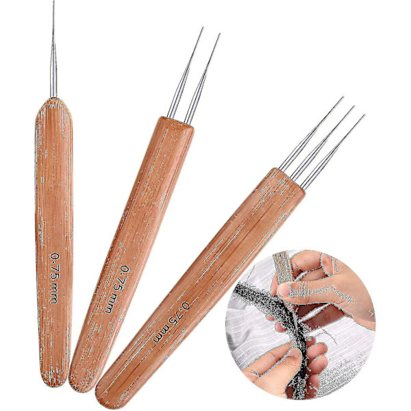 3-pack bambu dreadlock-nålar 0,75 mm
