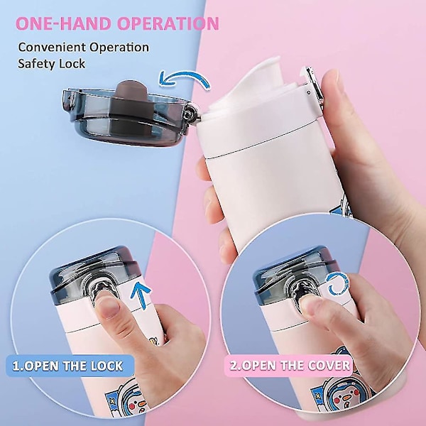 Suloinen termospullo, 400 ml eristetty vesipullo käännettävällä kannella, koulupullo