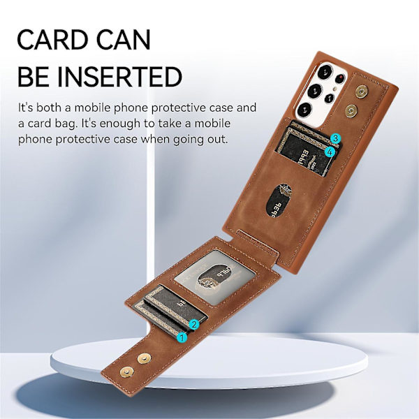 Läder plånboksfodral för Samsung Galaxy S23 Ultra/s23 Plus/s23 med magnetisk ringhållare och kortplats Brown S23 Plus