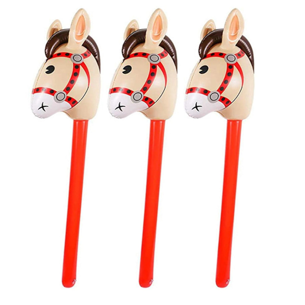 3 stk oppblåsbare hestehoder Cowgirl Stick PVC-ballong utendørs leker