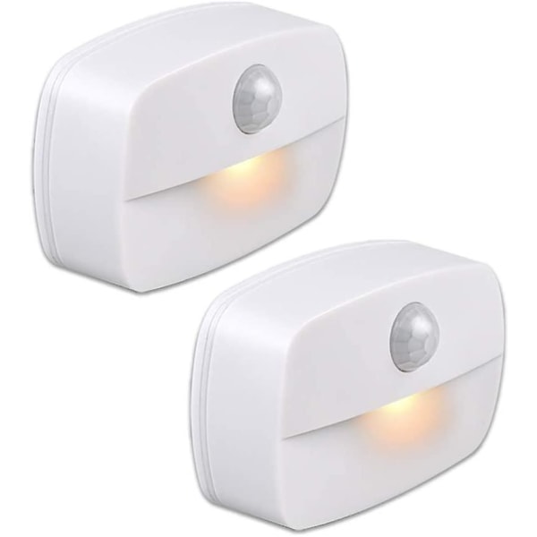 Automatisk LED-nattlampa [2-pack], väggmonterad nattlampa med självhäftande rörelsesensor, nattlampa för vägg för badrum, sovrum, hall (varm W