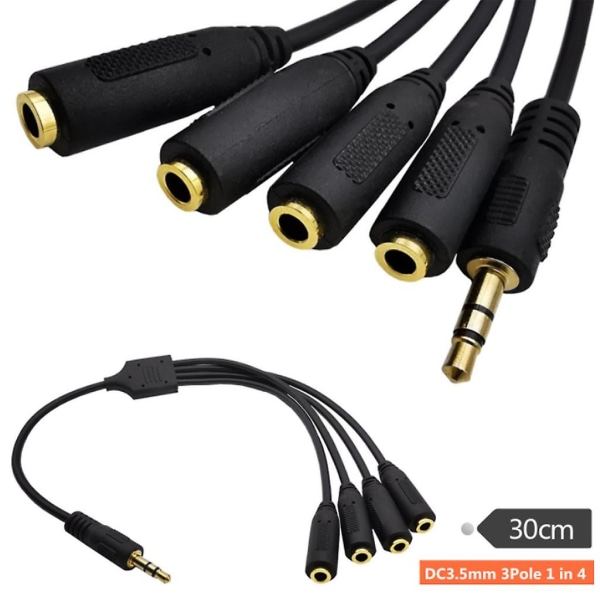 Hodetelefonsplitterkabel, 3,5 mm, 3,5 mm Trs 1 til 4-veis Spiltter-kabel