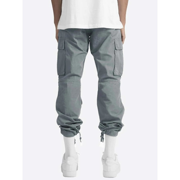 Herr Bekväma Arbetskläder Bomull Linne Multificka Casual Lös Baggy Långa Cargobyxor Grey 4XL