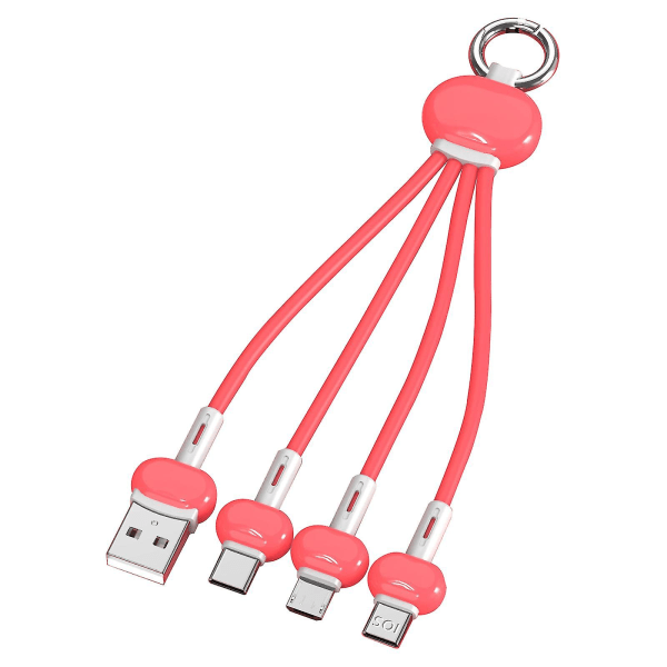 Heta erbjudanden - USB-kabel, bärbar snabb multiladdningskabel 3 i 1 laddningskabel multi USB-kabel snabbladdningssladd med typ-c, mikro-USB och Ip-port, Co Red