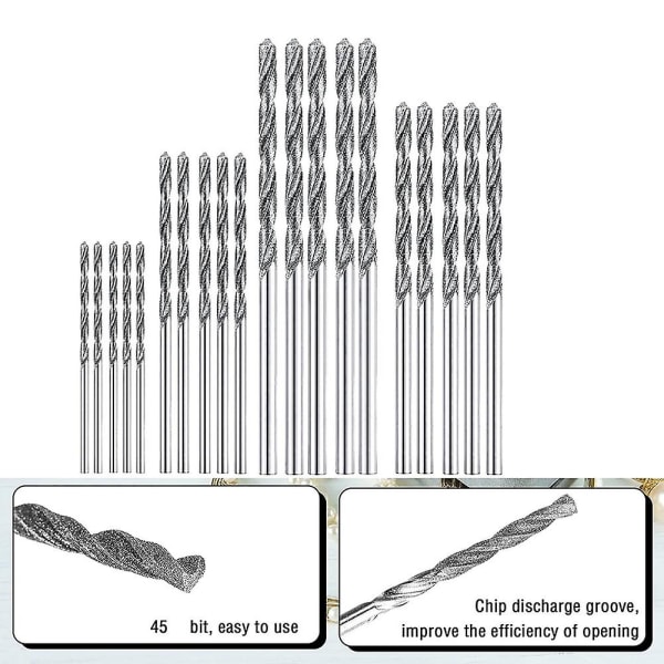 Timanttiporanteräsarja 20 kpl 4 kokoa 1mm 1,5mm 2mm 2,5mm Kierteinen kärki Korut Ranta Merilasi Kuori