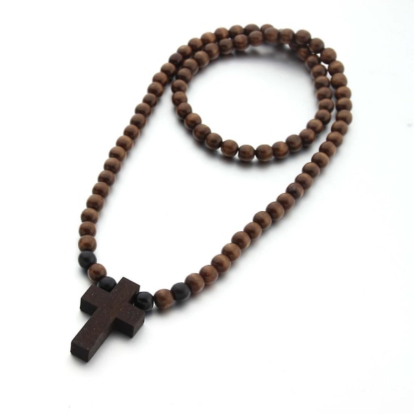 Naturlig tre perler kryss anheng halskjede armbånd religiøse rosenkrans smykker