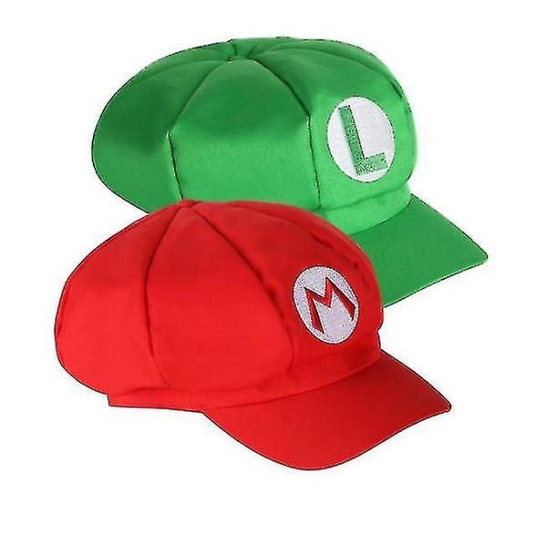 Pakke med 2 Mario og Luigi hatte Røde og grønne kasketter Voksen A