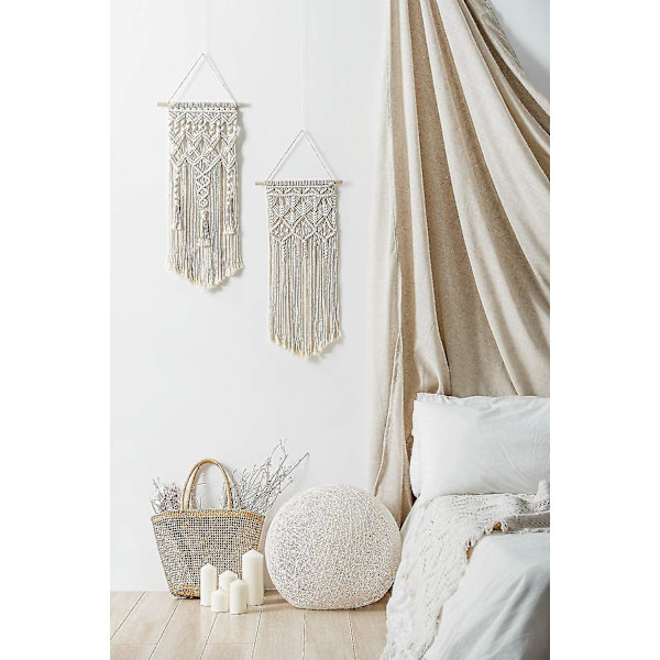 Pieni makramee seinävaate boho chic boheemi kudottu kodin sisustus asuntoon makuuhuoneeseen olohuoneeseen galleriaan