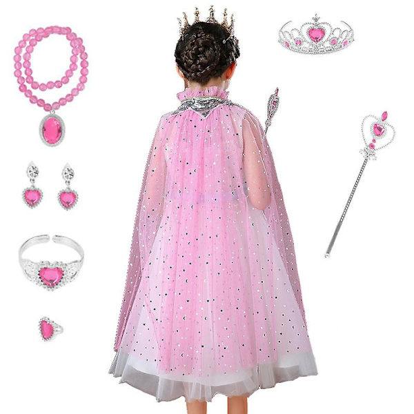 Kappe Sett 7 Stykker Jenter Prinsesse Kappe Med Tiara Krone, Tryllestav For Små Jenter Kles Opp Blå