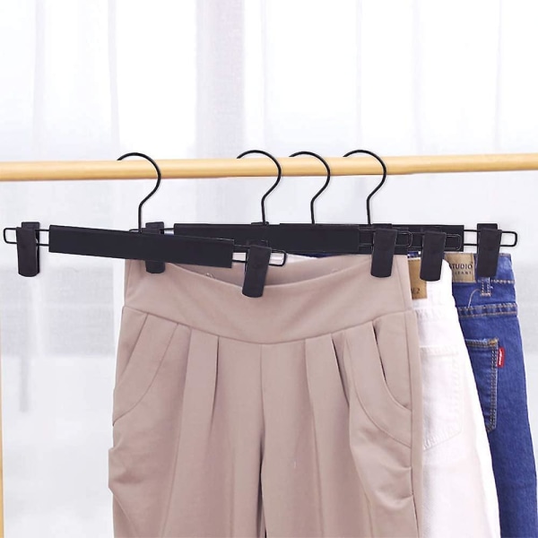 10 pakke buksehengere med justerbare antirustklemmer for bukser, skjørt,  kleshengere svart 8225 | Fyndiq