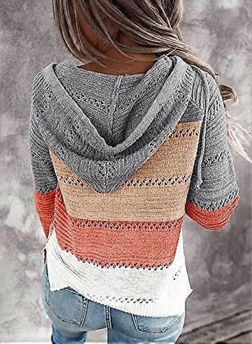Stribede Color Block Hættetrøjer til Kvinder, Moderigtig V-hals Strikket Sweater Pullover