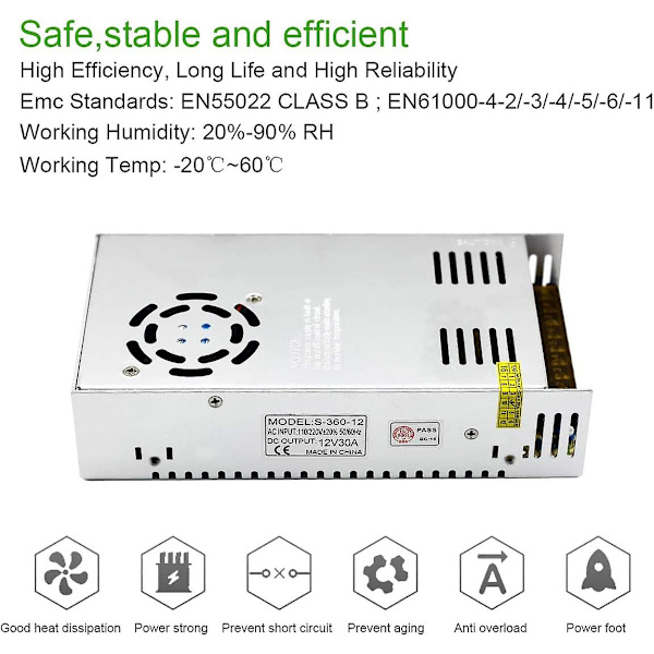 12v 30a Dc Universell reglerad switchad strömförsörjning 360w