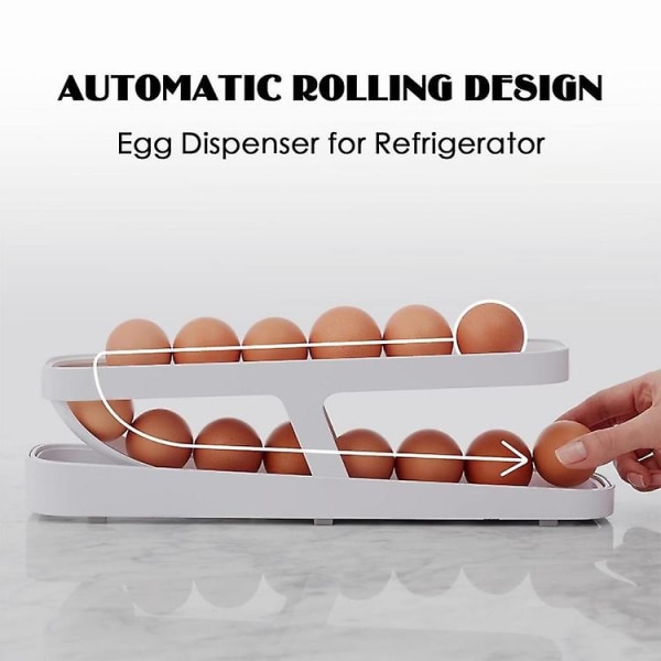 Automatisk eggoppbevaringsboks Eggdispenser Hjem Kjøkken Kjøleskap Eggbeholder (hvit)