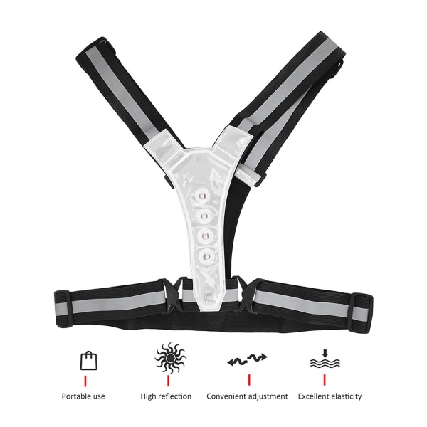 Elastisk LED justerbar synlighet reflekterende vestutstyr striper for utendørs nattsport sikkerhetssvart hvit