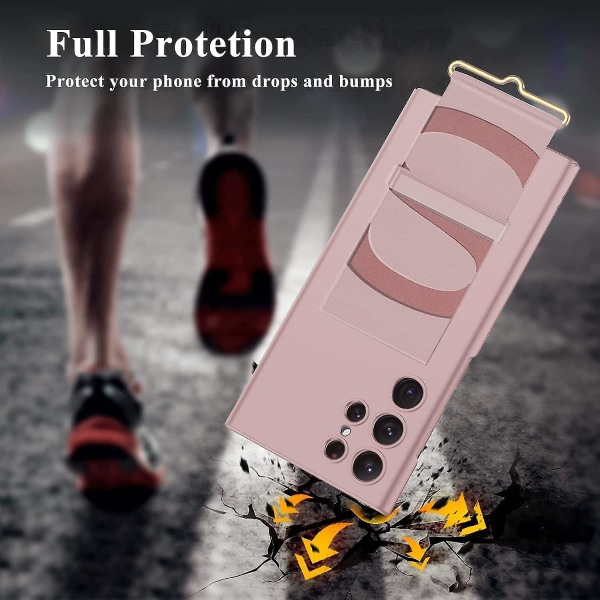 Slank Pc stødsikker Kickstand Case Kompatibel Samsung Galaxy S23 Ultra/s23 Plus/s23 med læderarmbånd Pink S23 Plus
