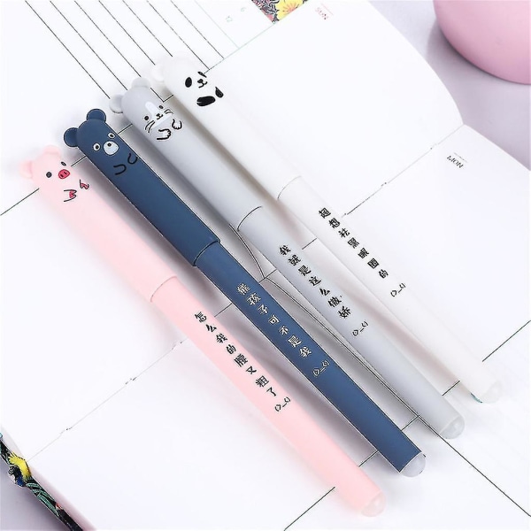 4 X Cute Kawaii Cartoon Cat Gel Ink Pen Kuglepen 0,35 mm Blue Ink Student 2ml