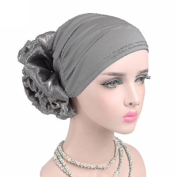 Naisten turbaani kukkasolmuhattu huivi Hijab Chemo cap, harmaa