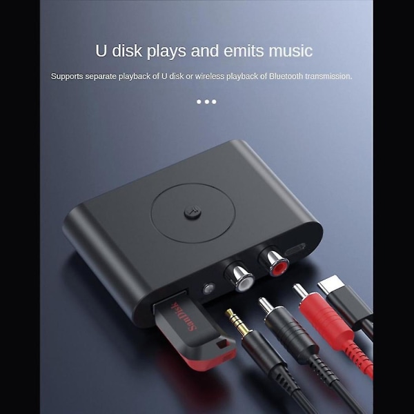 Bluetooth 5.3 lydmottaker trådløs Nfc lydadapter U Disk Rca 3,5 mm Aux stereo musikkmottaker