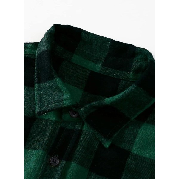 Herre plaid flannelskjorter Langærmet afslappet skjorte til mænd Ternet Button Down Regular Fitxl B-grøn