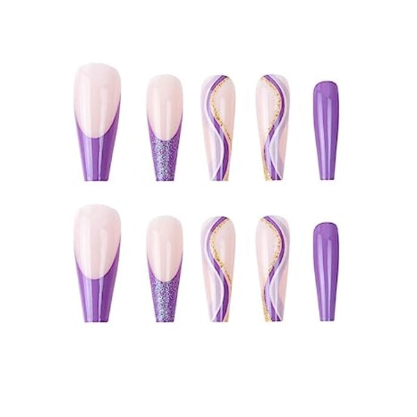 Tekoälyä käyttävät erittäin pitkät glitter-kynnet, violetit ylelliset tekokynnet akryylilla Jelly type 3