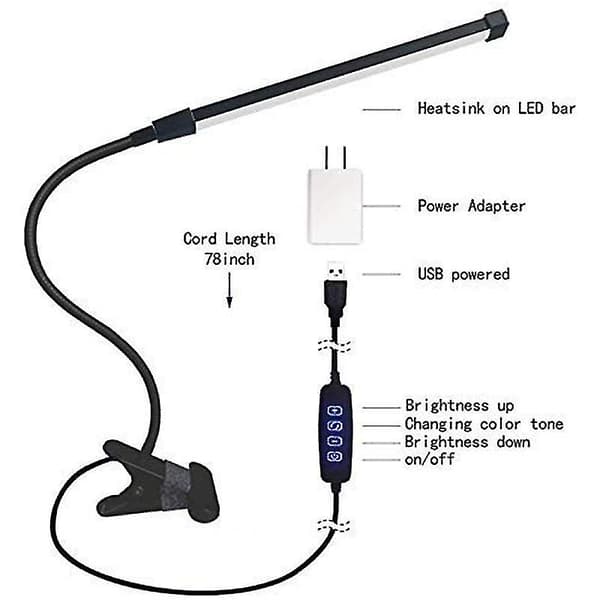 Led-leselampe, skrivebordslampe, 3 modusklipslampe, fleksibel E