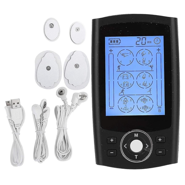 24modes Elektrisk Stimuleringsmassager för Muskler, Lättviktig LCD-Skärm, 20 Intensitetsnivåer, Svart EU-kontakt