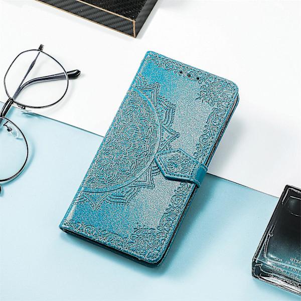 Fodral för Samsung Galaxy A51 5g Läder Plånboksfodral Präglad Mandala Magnetiskt Flip-skydd Stöttåligt - Blå