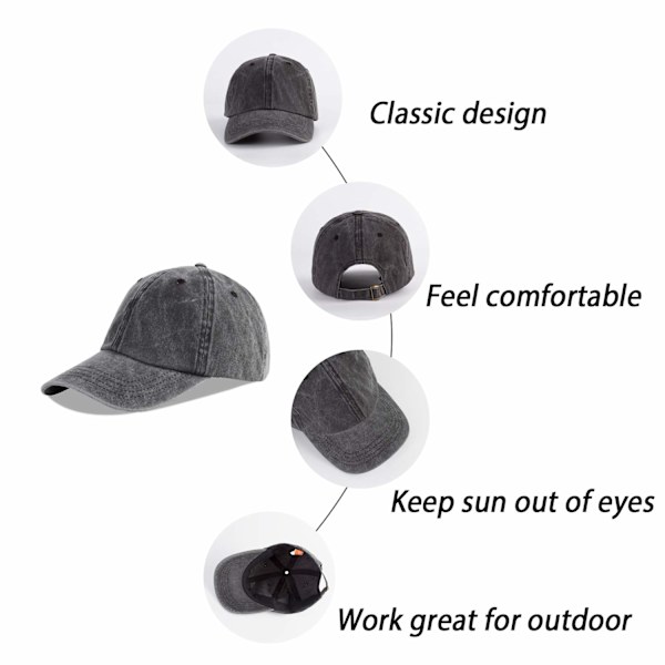 Unisex Baseball Cap 100% Bomull Passar Män Kvinnor Tvättat Denim Justerbar Pappahatt