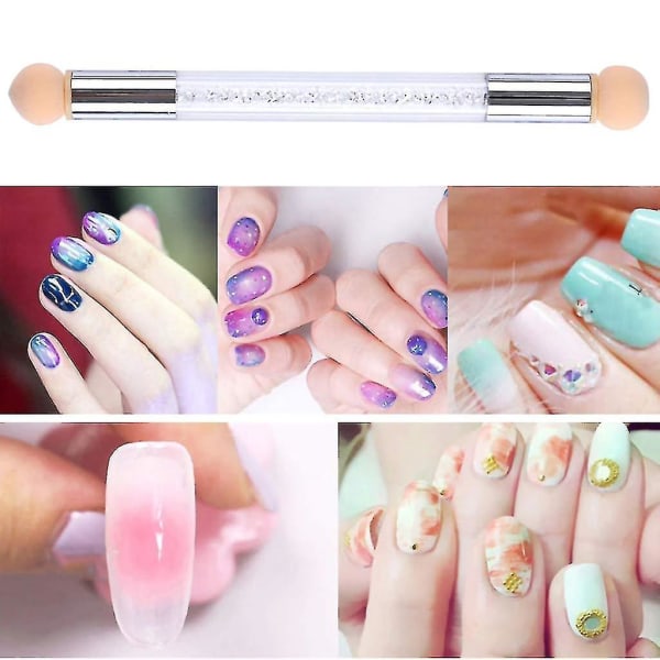 Svamps Nail Art Værktøj Pen Dobbelt Hoved Nail Svampebørste Picking Dotting Gradient Ombre Nail Pen Børste Med 4 Udskiftningshoveder (hvid)