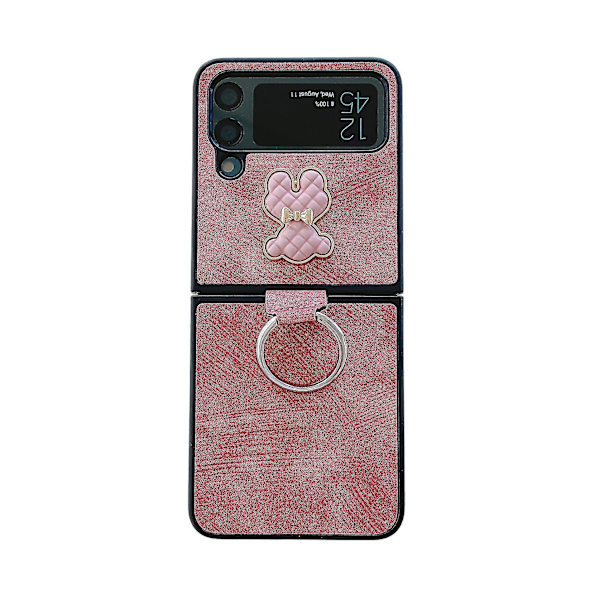 Sød bjørn læder etui kompatibel med Samsung Galaxy Z Flip 4 med ringholder stativ stødsikker Red