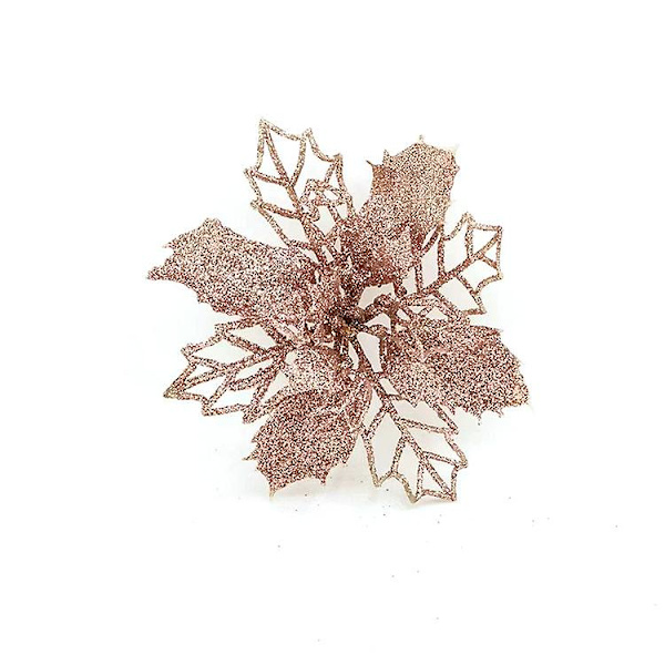 Pakke med 12 glitrende kunstige julestjerner i rosaguld til julekrans og juletræspynt, 4\" (10 cm) i diameter
