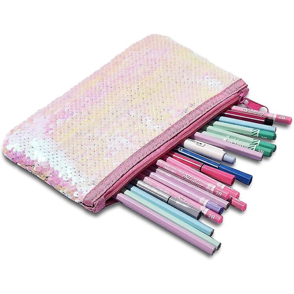 Søt blyantpennetui, glitter Vendbar paljettpennpennpose for barn jenter