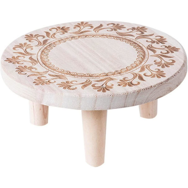 Mini träpall rund dekorativ blomkruka hållare inomhus utomhus rustik trädgårdsdekor (medium)
