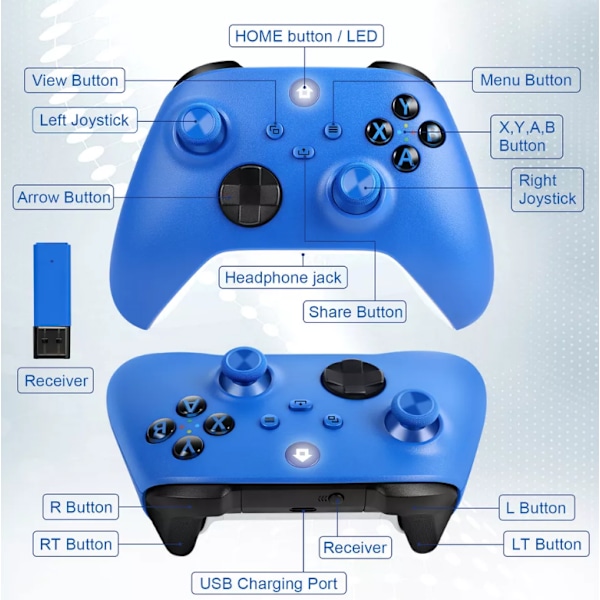 Trådløs Xbox-controller kompatibel med Xbox One, Xbox Series X, Xbox Series S, Xbox One X/S, Xbox Elite Series, Windows-spilcontroller Sort Blue