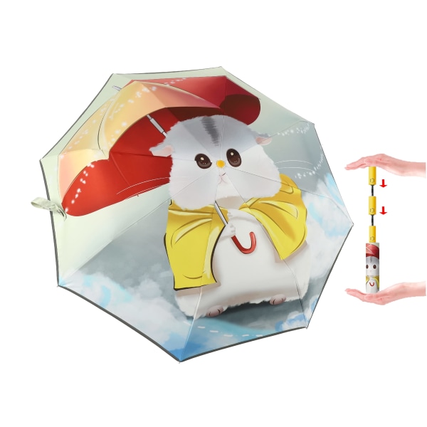 Barnhopfällbart paraply Automatiskt kompakt reseparaply för regn och sol UV-skydd för flickor och pojkar i åldern 8-15