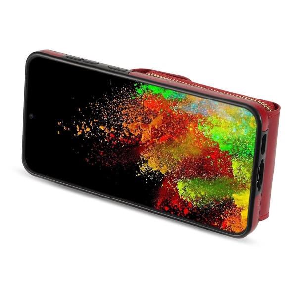 For Samsung Galaxy S22 5G PU +TPU kortsporetui Kickstand glidelås telefondeksel med tverrstropp Red