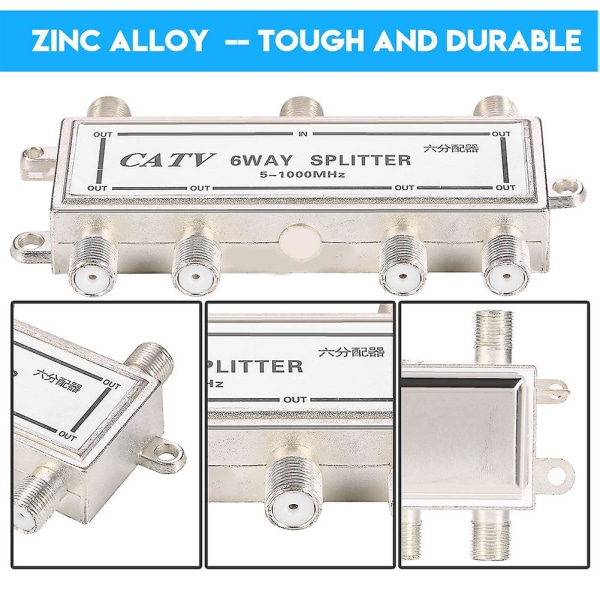 6-suuntainen koaksiaalikaapelijakaja 5-1000mhz Catv Tv-antenni koaksiaalinen signaali
