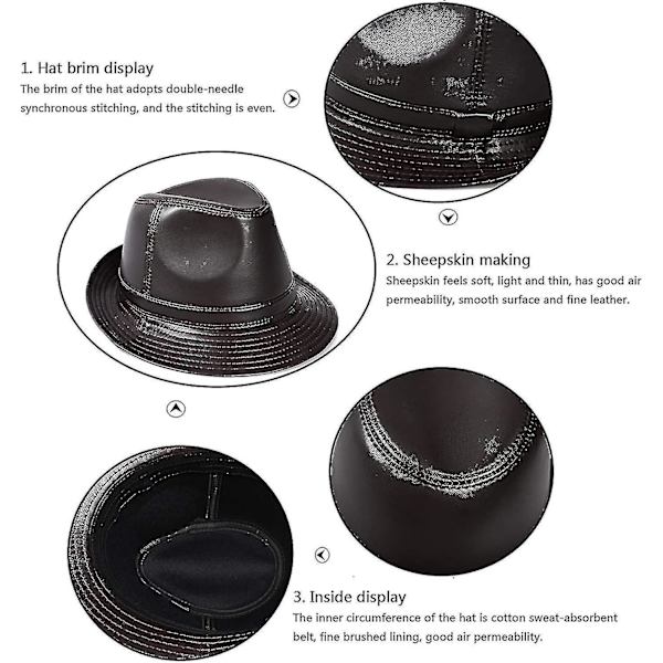 Vinterhatte, Mænds Læder Fedora Hat Jazz Cap Fåreskind Tophat Middelaldrende Gentleman Hat Panama Efterår Og Vinter 55-63cm