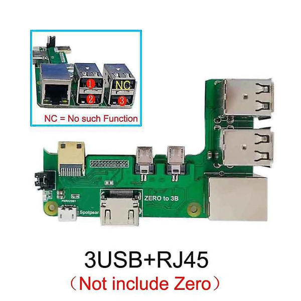 For Zero 2w til 3b grensesnittadapter Zero To Pi3 Expansion Board Pi0 3usb Hub Rj45 Hat