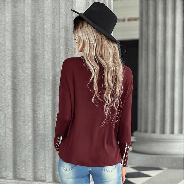Dame Top Rund Hals Lange Ærmer Drop Shoulder Moderigtig Afslappet Pasform Pullover til Dame