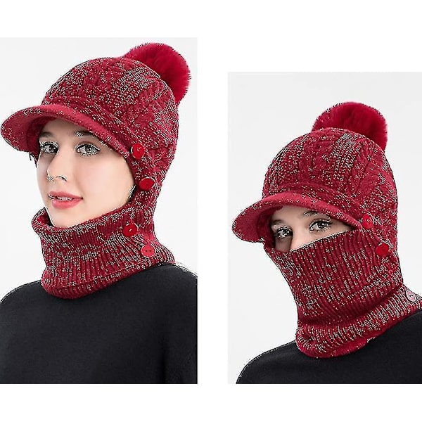 Hette, skjerf og maske i ett - Slouchy fleece-lue for kvinner, varm vinterstrikket lue