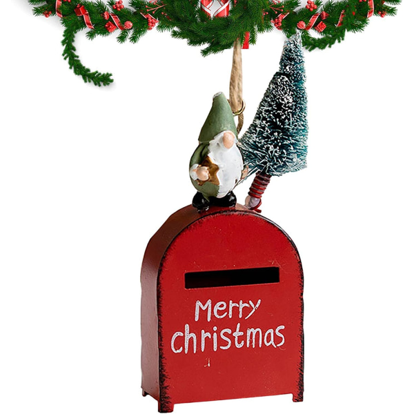 Julenissekortholder - rustikk konvoluttboks metallkortholder for hjemmeinnredning, liten kortholder for kortkonvolutter, bursdag, konfirmasjonsfest (rød) red