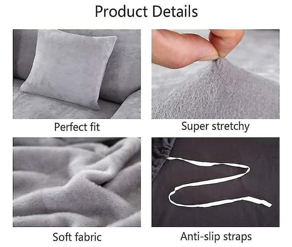 Sofföverdrag, stretchiga sofföverdrag 2-sits tjockt sofföverdrag sammet lätt passande elastiskt tyg soffskydd soffskydd husdjursskydd (grå)